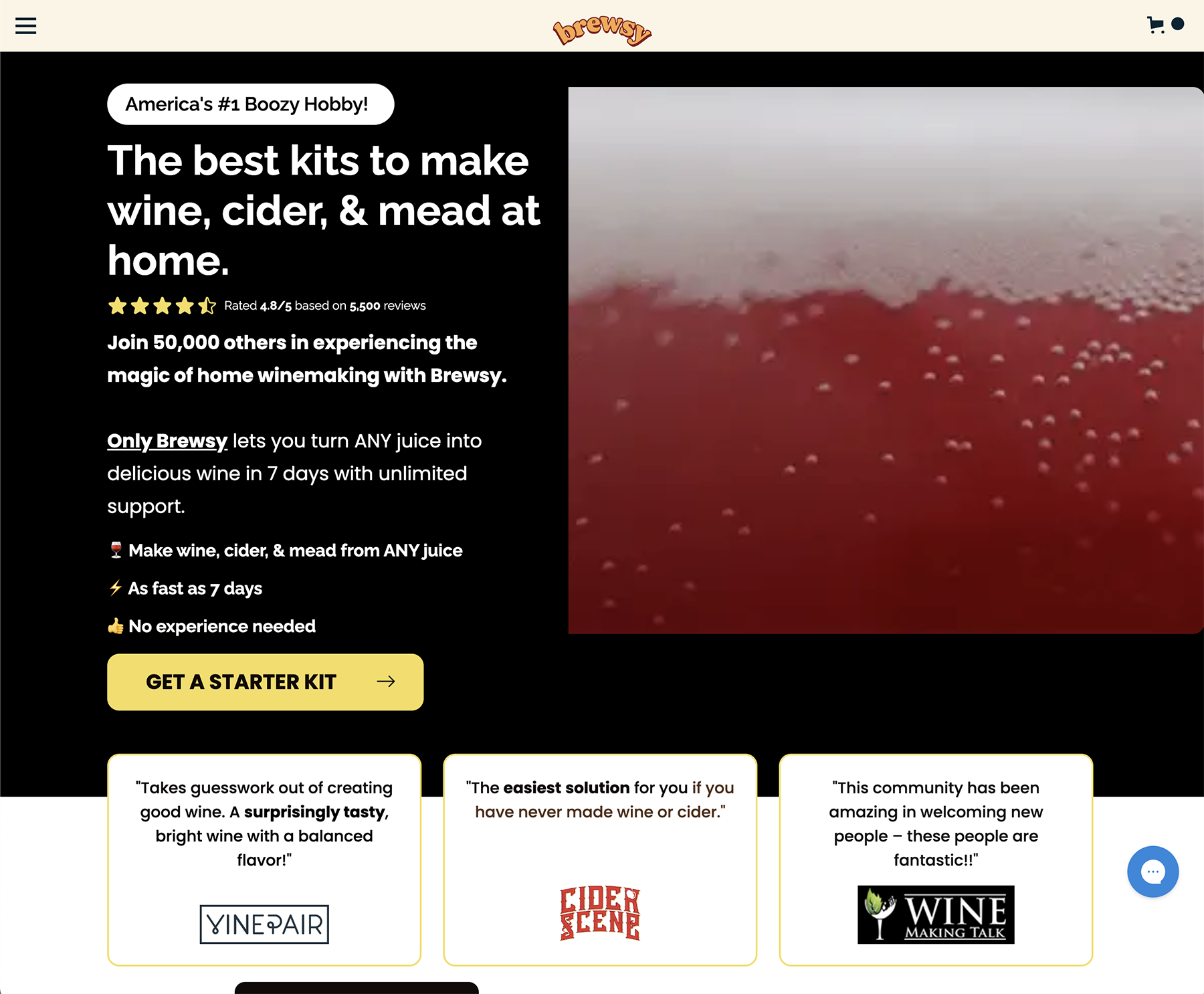 The original theme had a broken user experience with layout issues and cart and product errors Screenshot of the Brewsy website before the retheme