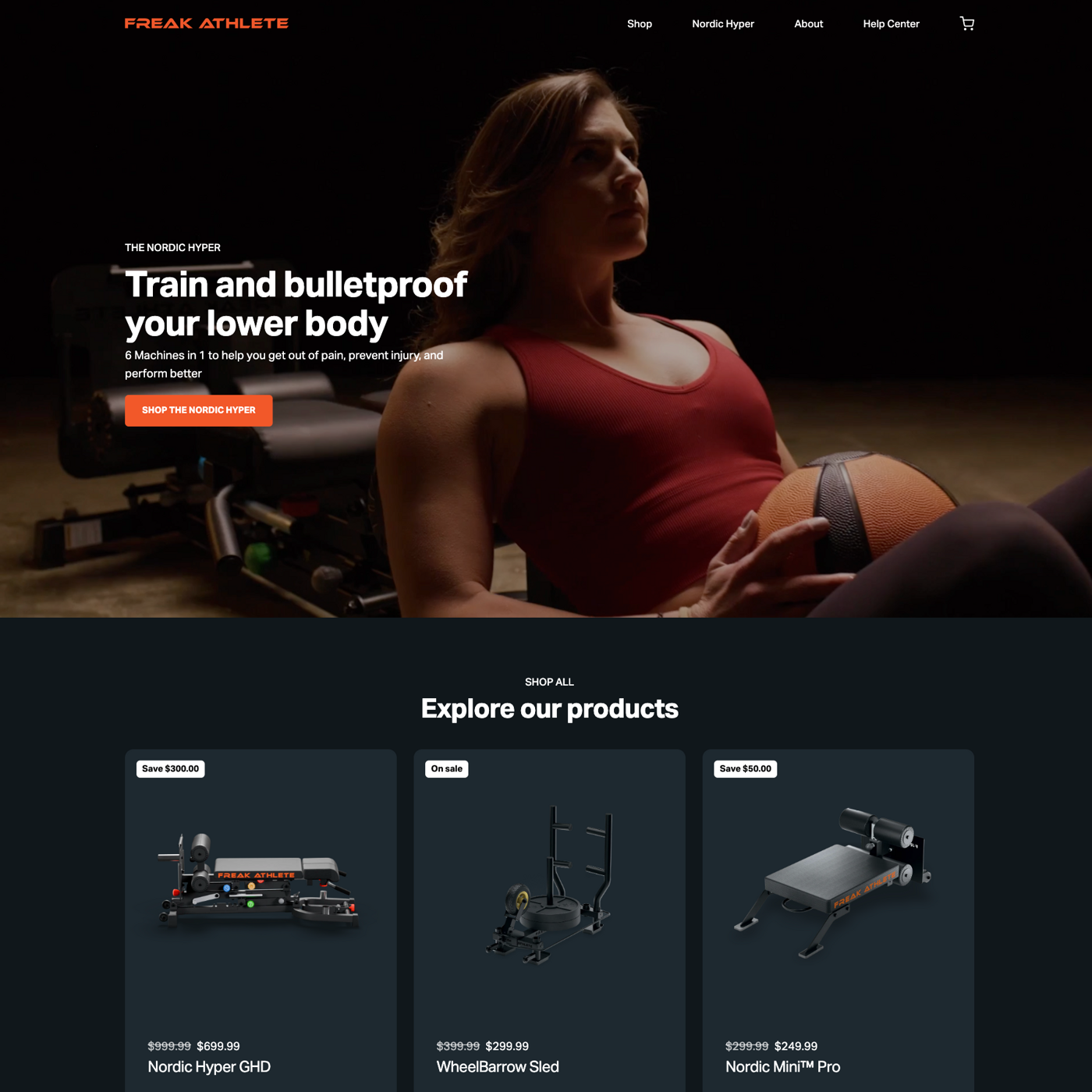 The new theme leveraged more images and videos with a uniform visual style. Screenshot of the Freak Athlete website after the rebrand launch