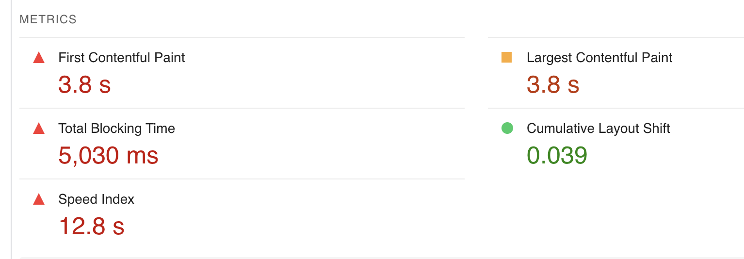 Screen shot of a less than desirable speed report Screen shot of a Google PageSpeed Insights report