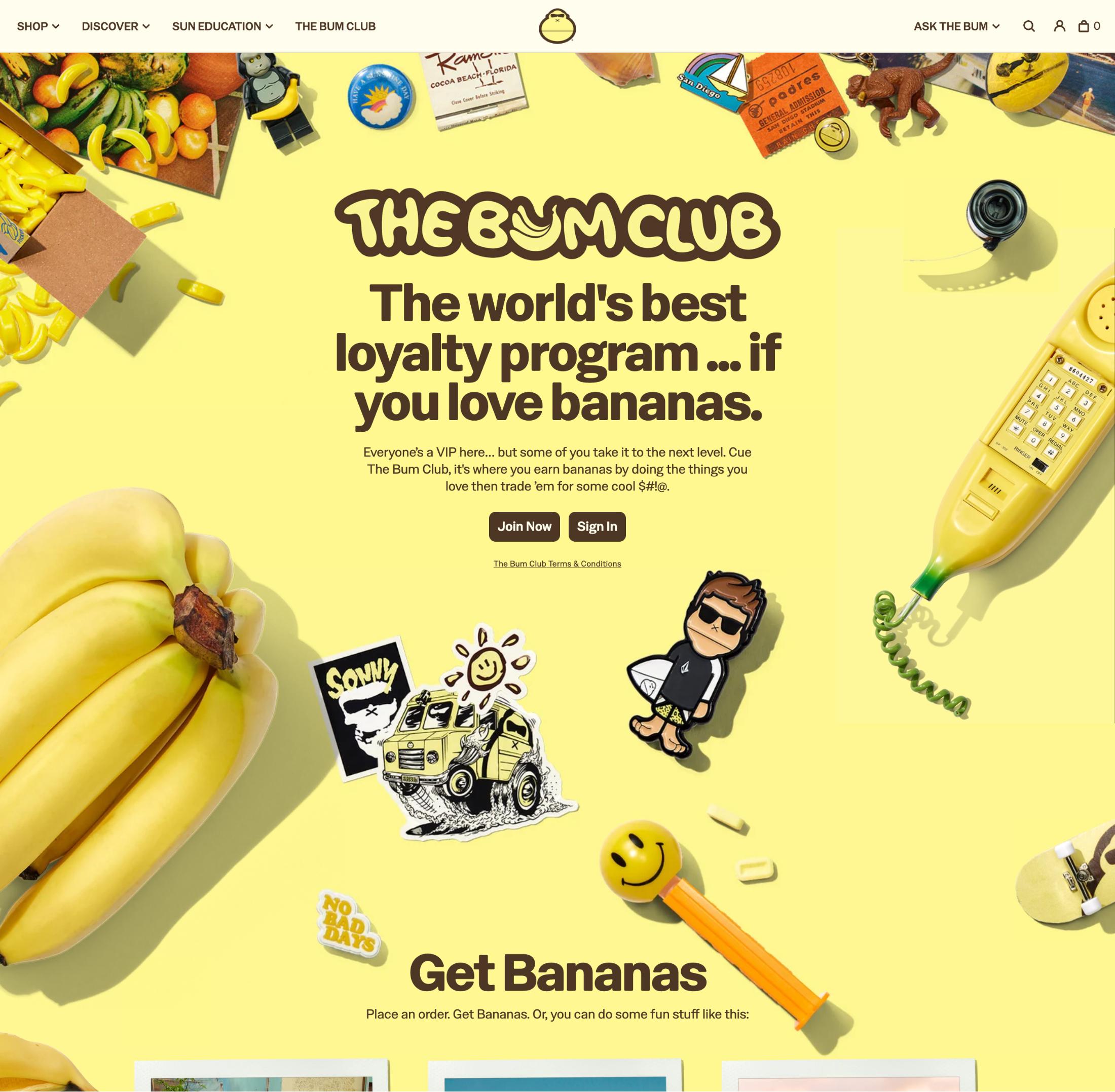 Sun Bum bum club page screenshot