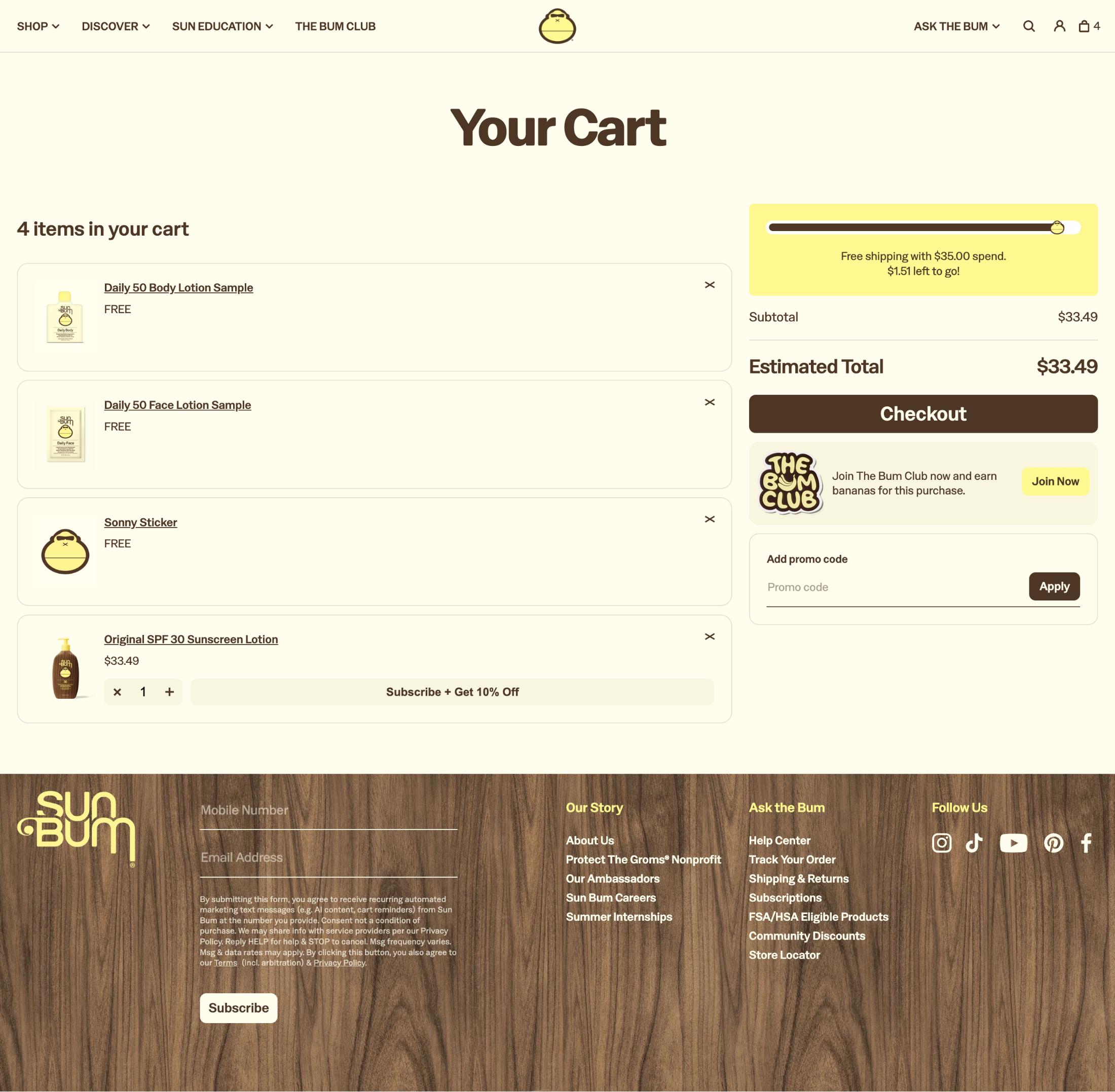 Sun Bum cart page screenshot
