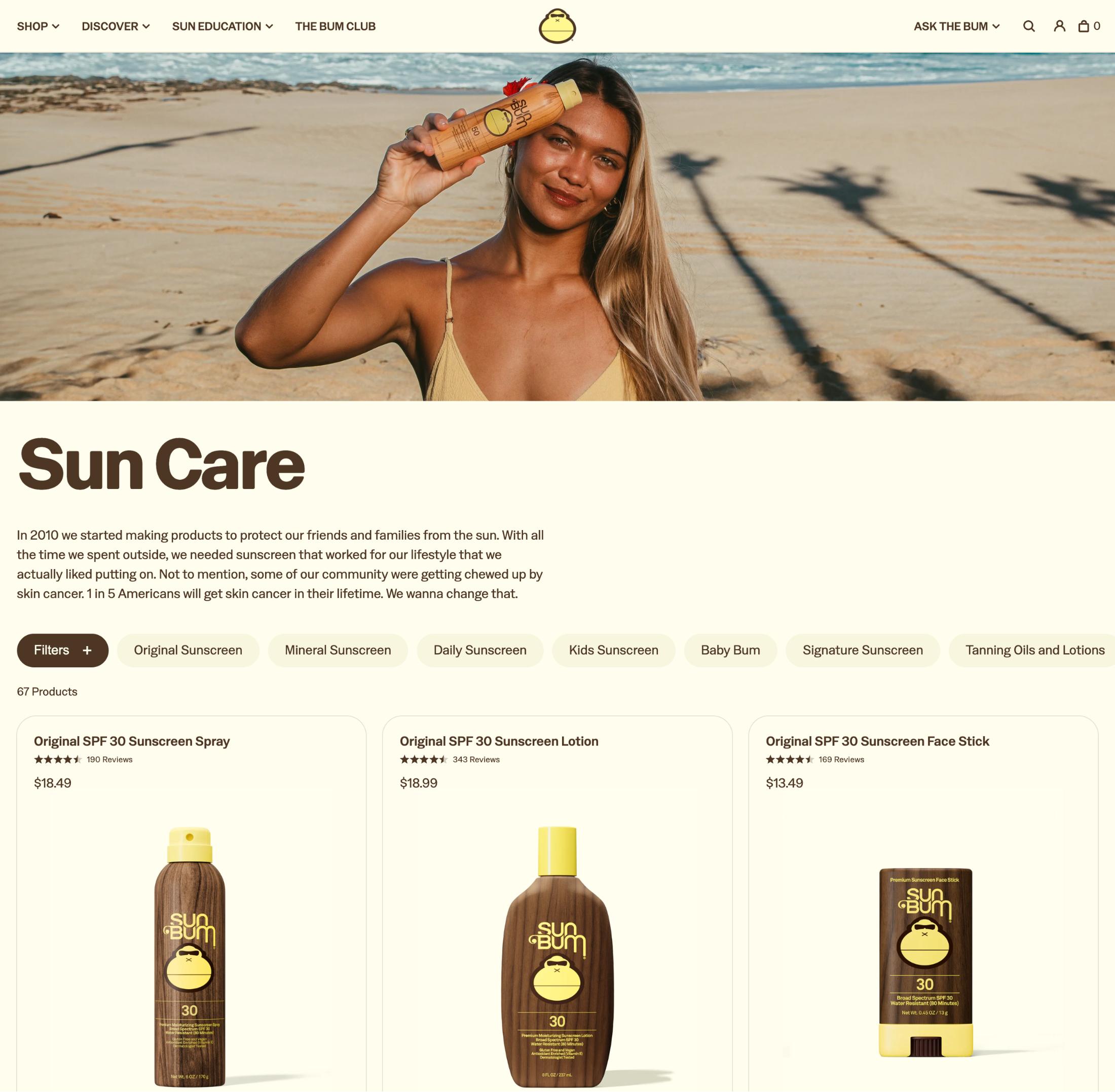 Sun Bum product listing screenshot