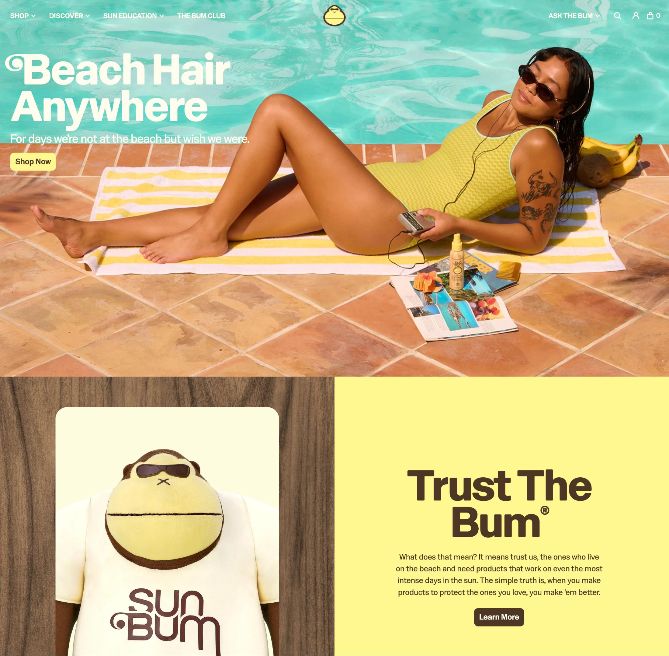 Sun Bum homepage screenshot