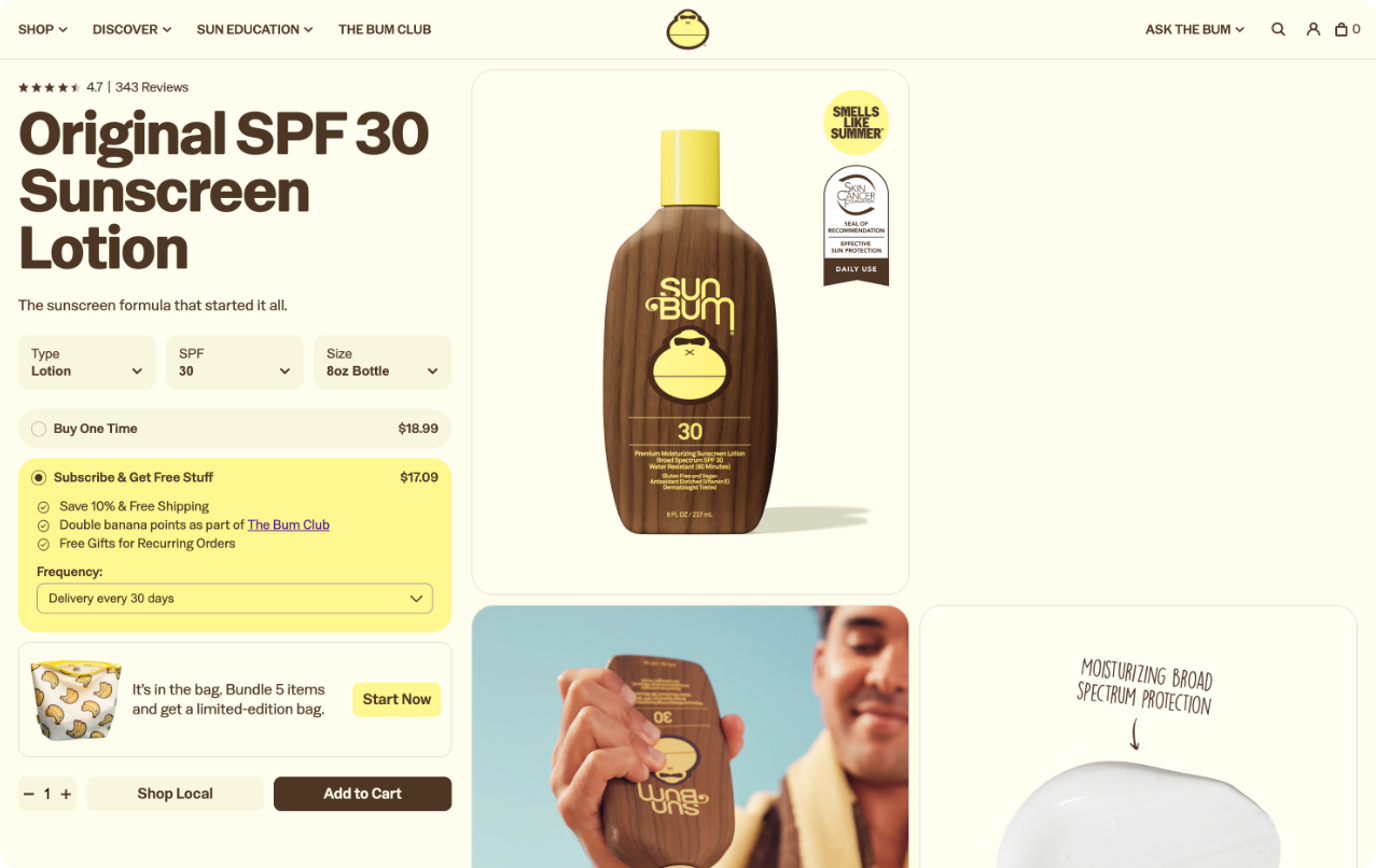 screen shot of Sun Bum product page
