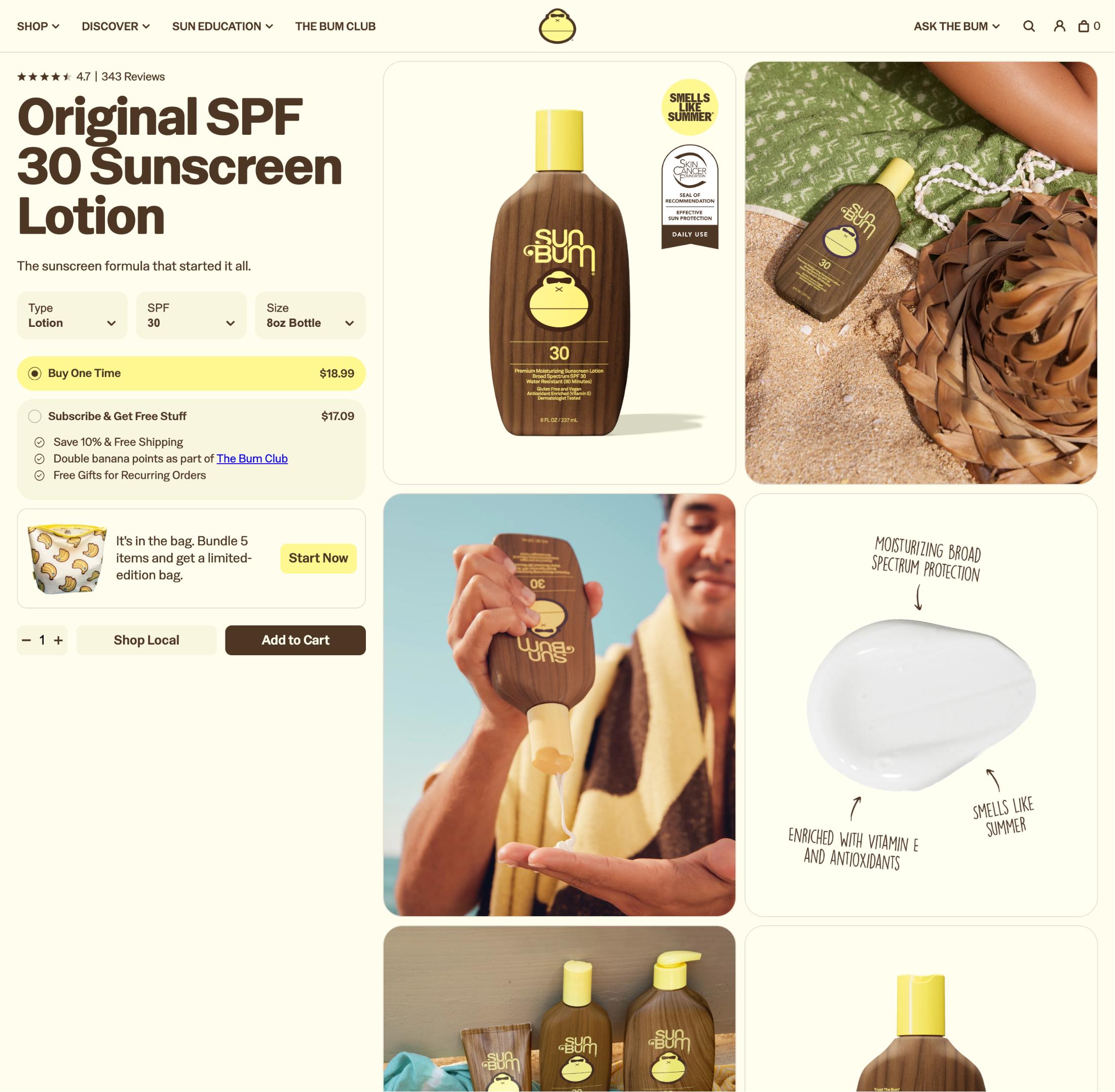 Sun Bum product detail page screenshot