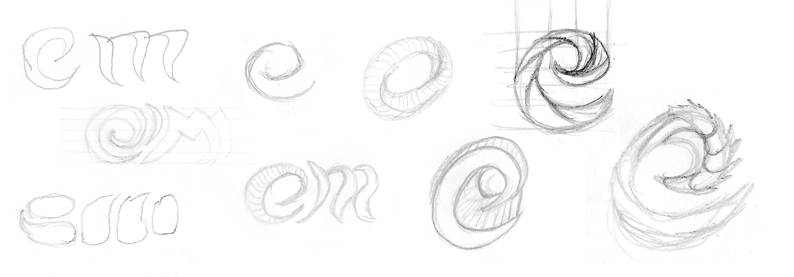 Sketches showing the evolution of the logo idea.